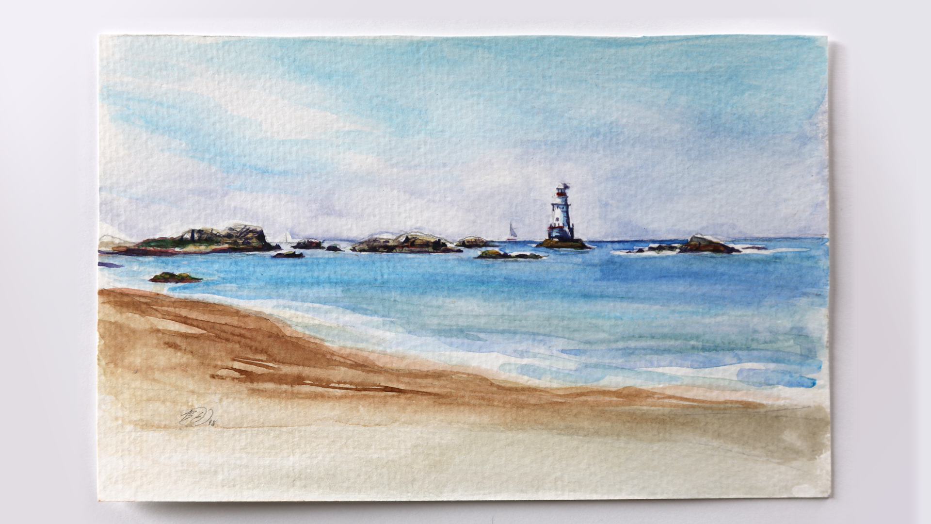 plein air watercolor lighthouse Rhode Island
